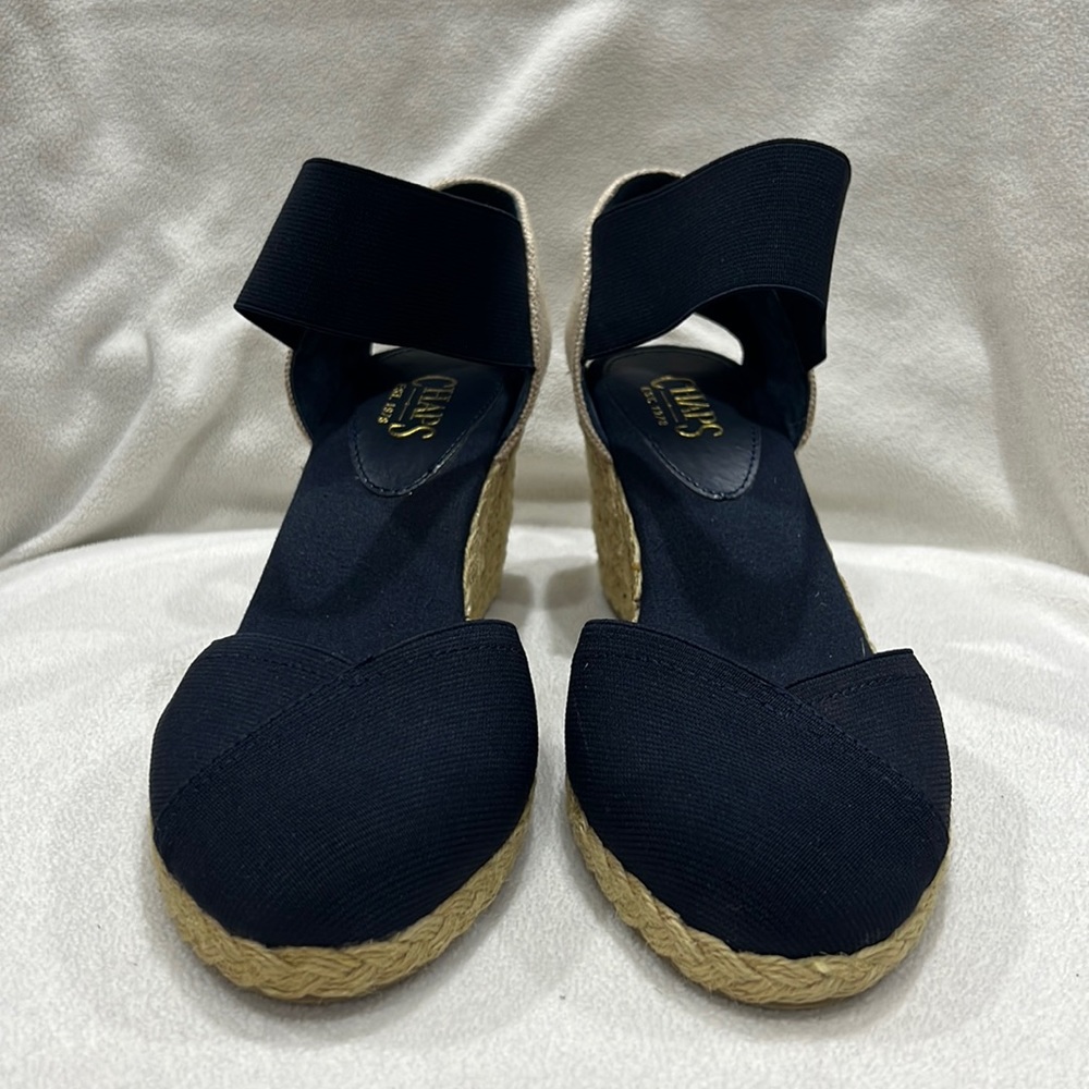 Chaps Chelsi Espadrilles Sandals Blue Ankle Strap Wedge Elastic  9-9.5